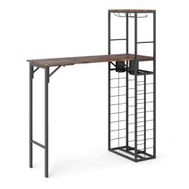 Bar Table with Foldable Tabletop for Dining Room and Living Room-Brown