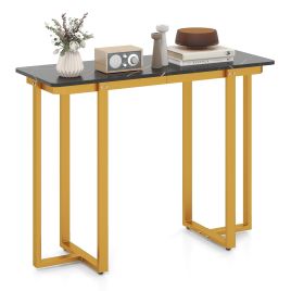 ALMOOR Modern Faux Marble Entryway Console Table with Geometric Metal Frame-Grey