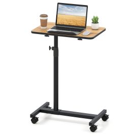 TRENVIX Overbed Table Tilting Bedside Table with Lockable Wheels Adjustable Height-Brown
