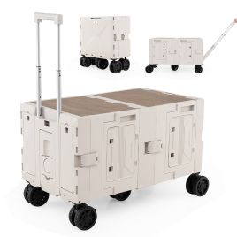 TAONVE Collapsible Wagon Cart Foldable Utility Cart with Telescoping Handle-White