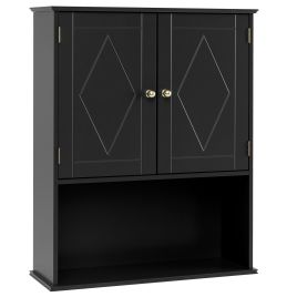 GARWYNNE Bathroom Wall Cabinet with Open Shelf and Adjustable Shelf-Black