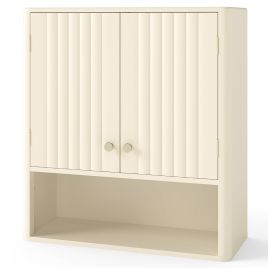 GLENSHIRE Fluted Bathroom Wall Cabinet Modern Double Door Medicine Cabinet-Beige