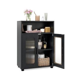 LUVON Bathroom Cabinet with 2 Doors & Adjustable Shelf-Black