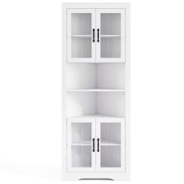 171cm Tall Corner Storage Cabinet with 4 Glass Doors and Adjustable Shelves