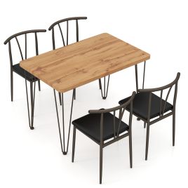 5-Piece Dining Table Set wuth Upholstered Seat and Metal Frame-Coffee