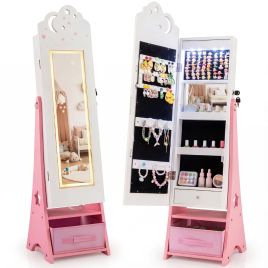 ZYNOR Kids Jewelry Cabinet with Sensor Lights and Full-Length Mirror-White