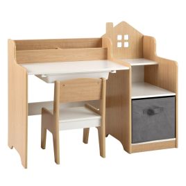 VEZELY Kids Study Desk and Chair Set Children Study Table with Open Shelves-Natural