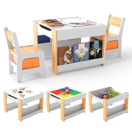 DANLORE Kids Table and 2 Chairs Set Multifunctional Activity Table with Reversible Tabletop-Natural