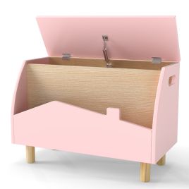 Multifunctional Kids Toy Box with Safety Hinge for Playroom-Pink