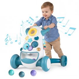 XLORA Montessori Baby Walker Toddler Educational Push Toy with Music and Light-Blue