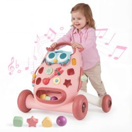 WYNOR Montessori Baby Walker with Shape Sorter & Toy Panel-Pink