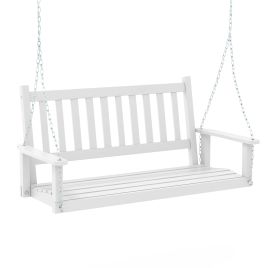 2 Person Wooden Outdoor Porch Swing with 500 lbs Weight Capacity - White