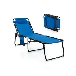 LYXOLY Patio Folding Chaise Lounge Chair Portable Sun Lounger with Adjustable Backrest-Navy