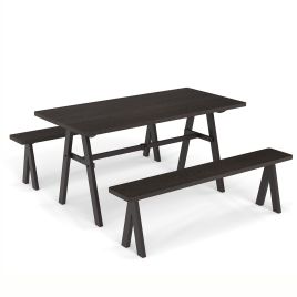 3 Pieces Outdoor Picnic Table and Benches Set for 6 People with 49MM Umbrella Hole-Dark Brown