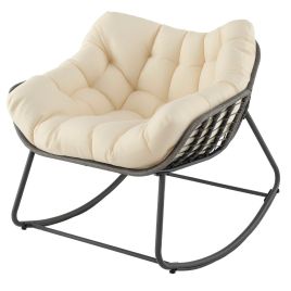 VIAN Outdoor Rocking Chair with Thick and Removable Cushion-Beige