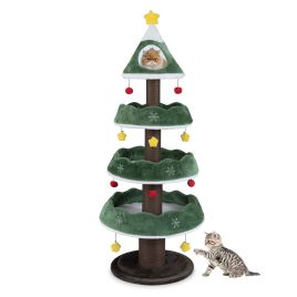 179cm Tall Christmas Cat Tree with Plush Platforms-Green