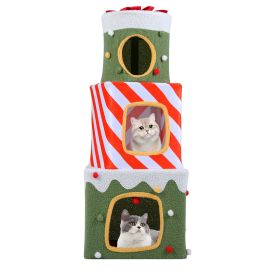 120cm Cute Cat Climbing Furniture with 3 Condos and Hideaway Caves-Green