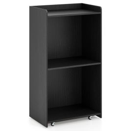 LUAL Rolling Lectern Stand with 2 Storage Shelves and 4 Universal Casters-Black