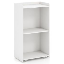 LUAL Rolling Lectern Stand with 2 Storage Shelves and 4 Universal Casters-White