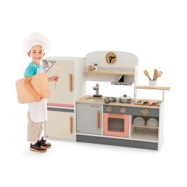 Kids Kitchen Toy - Wooden Pretend Kids Play Kitchen Set with Realistic Range Hood