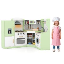 TAVOR Wooden Corner Play Kitchen with Sounds and Lights-Green