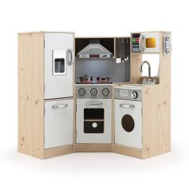 Kids Kitchen Toy - Kids Corner Wooden Kitchen Playset with Cookware Accessories
