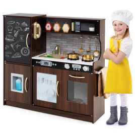ANON Toddler Pretend Kitchen Playset with Accessories and Simulated Sounds-Rustic Brown
