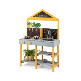 Kids Kitchen Playset with Root Viewer Planter Rotatable Faucet-Blue