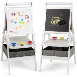 REULUR Double-sided Kids Easel with Magnetic Whiteboard and Chalkboard-White