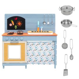 Kids Wooden Kitchen Playset with Sink & Stove-Blue