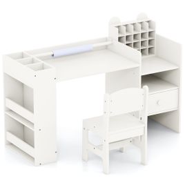 TIREX Kids Art Table and Chair Set with Removable Paper Roll Holder-White