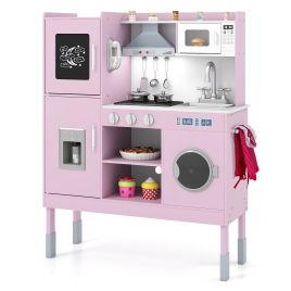 PAVOR Wooden Kitchen Toy Set with 16 Pieces Accessories and Real Sounds-Pink