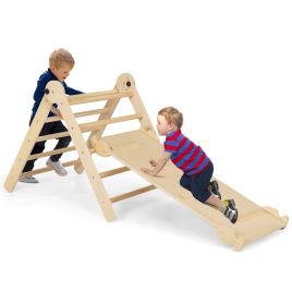 VICA 3-in-1 Triangular Climbing Toys Foldable Triangle Set for Toddlers-Natural