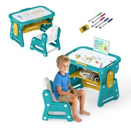THORNSTEAD Kids Table and Chair Set with Tiltable Whiteboard and Book Stand-Yellow