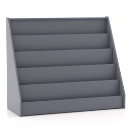 CATYTY 5-Tier Wooden Toddler Book Shelf Stand with Deep Compartments-Grey