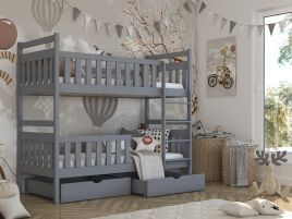 Montreal Wooden Bunk Bed with 2 Drawers Storage and Bonnell Foam Mattress - Grey