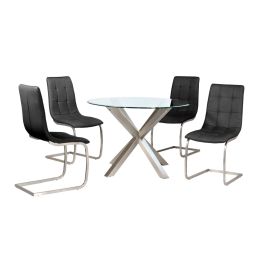 Glendale Modern Elegance Circular Glass Top Dining Table with Brushed Stainless Steel Legs