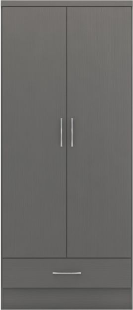 NEWBIGGIN 2 Door Wardrobe with 1 Drawer Grey - 78cm