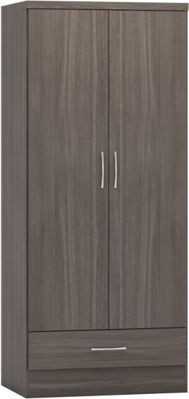 NEWBIGGIN 2 Door Wardrobe with 1 Drawer Grey Oak - 78cm