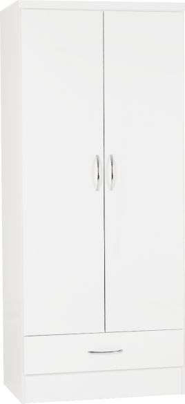 NEWBIGGIN 2 Door Wardrobe with 1 Drawer White Gloss - 78cm
