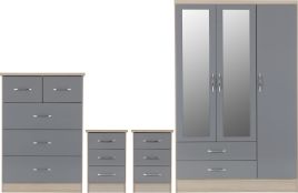 NEWBIGGIN 3 Door Wardrobe Set 4 Piece - Light Oak and Grey