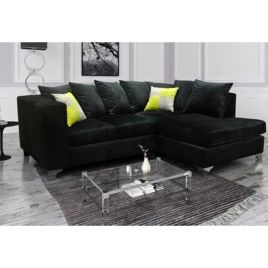 NEYMAR Plush Velvet 4 Seater L Shaped - Right Hand Facing Corner Sofa - Black