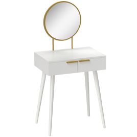 HERON Elegant Dressing Table with Round Mirror White