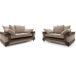 SWANSEA Jumbo Cord 3 Seater and 2 Seater Scatterback Sofa Set - Brown and Beige