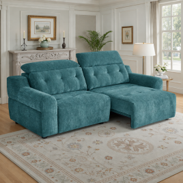 KENSLEY Fabric 2 Seater Electric Sofa Bed - Teal