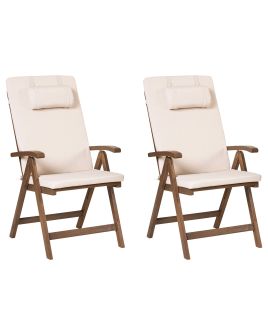 BALSA Set of 2 Garden Chairs with Cushions Acacia Wood Light Beige - Brown