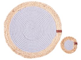 12 Piece Placemats and Coasters Set ROSELLA Grey Jute Cotton