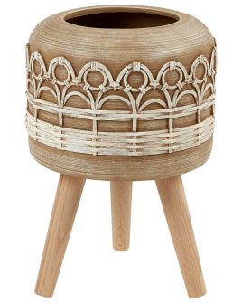 Elevated Plant Pot CYRTOMIUM Ceramic 27 cm Light Brown
