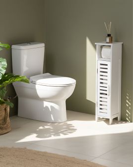 BITUXA Bamboo Wood Toilet Paper Cabinet - White