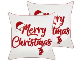 Set of 2 Decorative Cushions PIZZELLE Cotton 45 x 45 cm Off-White Christmas Pattern
